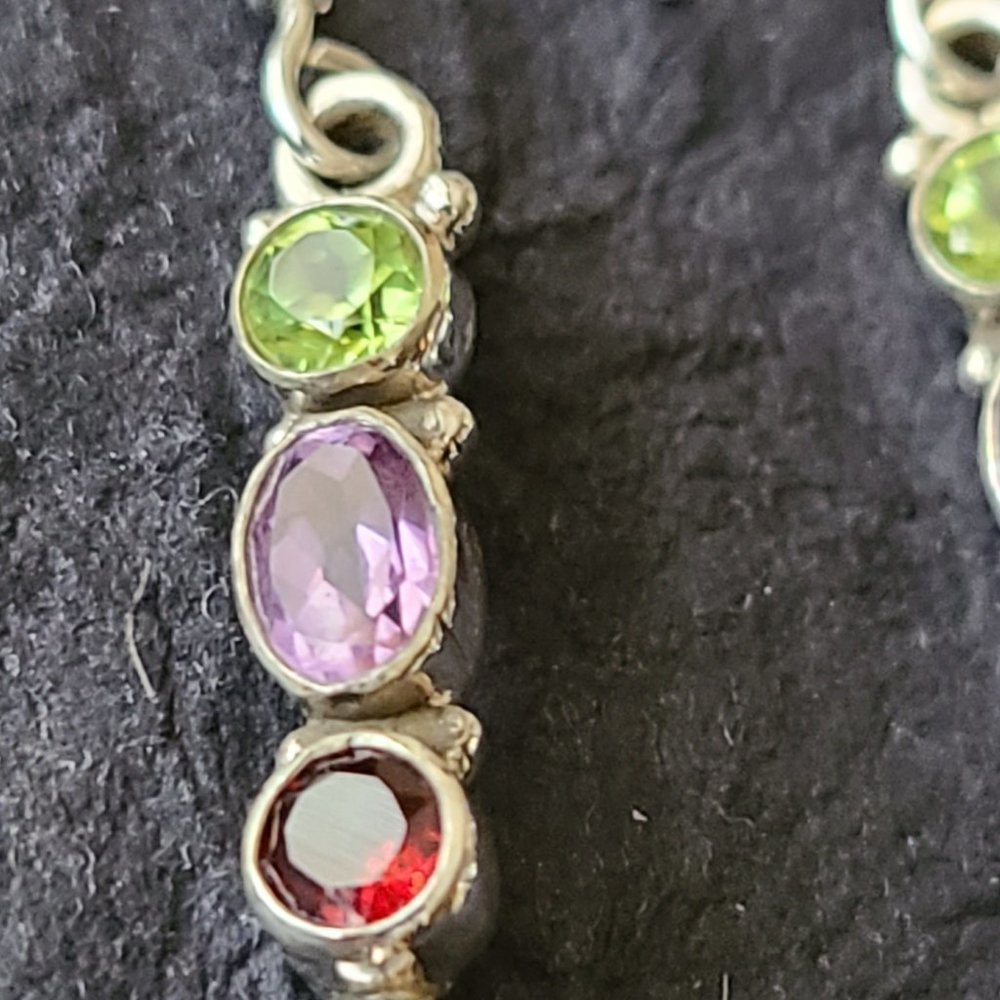 Dangle Multi Genuine Stone Earrings-Peridot, Citrine, Amethyst Stone - Picture 5 of 5